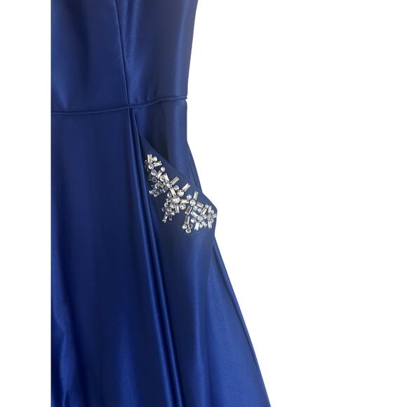 Blondie Nites by Stacy Sklar Women's Prom Gown 7 Strappy Embellished Royal Blue - Picture 10 of 16
